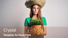  Presentation with young plant - Amazing PPT layouts having young-beautiful-redhead-farmer-woman backdrop and a coral colored foreground