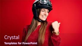  Presentation with moto - Slides featuring young-beautiful-redhead-motocyclist-woman background and a wine colored foreground