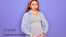  Presentation with angry baby - PPT theme with young-beautiful-redhead-pregnant-woman background and a light blue colored foreground