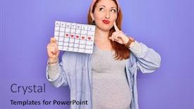  Presentation with pregnant woman - PPT theme enhanced with young-beautiful-redhead-pregnant-woman background and a light blue colored foreground