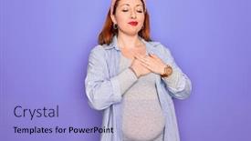  Presentation with pregnant woman - Presentation design featuring young-beautiful-redhead-pregnant-woman background and a light blue colored foreground