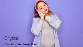  Presentation with baby sleeping - PPT theme having young-beautiful-redhead-pregnant-woman background and a light blue colored foreground
