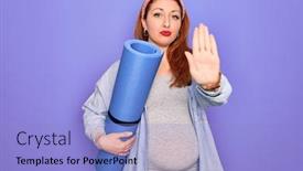  Presentation with exercise mat - Beautiful theme featuring young-beautiful-redhead-pregnant-woman backdrop and a light blue colored foreground