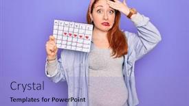  Presentation with angry baby - Slide deck with young-beautiful-redhead-pregnant-woman background and a light blue colored foreground