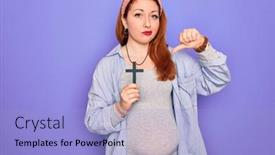  Presentation with angry baby - Cool new PPT theme with young-beautiful-redhead-pregnant-woman backdrop and a light blue colored foreground