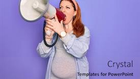  Presentation with pregnant woman - Amazing slides having young-beautiful-redhead-speaker-woman backdrop and a light blue colored foreground