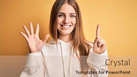  Presentation with sporty - Beautiful PPT theme featuring young-beautiful-redhead-sporty-woman backdrop and a coral colored foreground