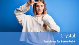  Presentation with sporty - Amazing PPT theme having young-beautiful-redhead-sporty-woman backdrop and a teal colored foreground