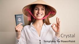  Presentation with tourist - Slide deck featuring young-beautiful-redhead-tourist-woman background and a lemonade colored foreground