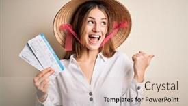  Presentation with tourist - Theme having young-beautiful-redhead-tourist-woman background and a lemonade colored foreground