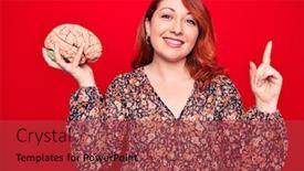  Presentation with brain memory - Amazing PPT theme having young-beautiful-redhead-woman-asking backdrop and a red colored foreground