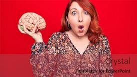  Presentation with brain memory - Amazing presentation design having young-beautiful-redhead-woman-asking backdrop and a red colored foreground