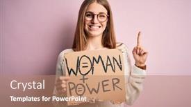  Presentation with women rights - Presentation consisting of young-beautiful-redhead-woman-asking background and a coral colored foreground