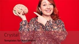  Presentation with brain memory - Presentation design consisting of young-beautiful-redhead-woman-asking background and a red colored foreground