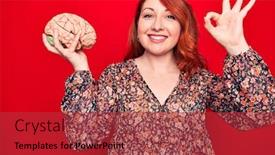  Presentation with brain memory - Colorful theme enhanced with young-beautiful-redhead-woman-asking backdrop and a red colored foreground