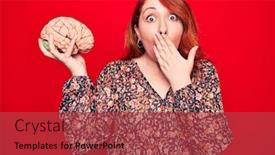  Presentation with brain memory - Cool new slide deck with young-beautiful-redhead-woman-asking backdrop and a red colored foreground