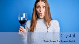  Presentation with drinking glass - Audience pleasing presentation design consisting of young-beautiful-redhead-woman-drinking backdrop and a light blue colored foreground