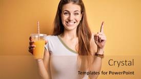 Presentation with healthy juice - Colorful presentation enhanced with young-beautiful-redhead-woman-drinking backdrop and a coral colored foreground