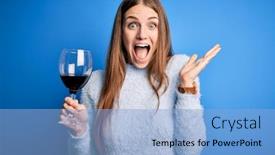  Presentation with drinking glass - Beautiful PPT theme featuring young-beautiful-redhead-woman-drinking backdrop and a light blue colored foreground