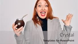  Presentation with beverage - Presentation enhanced with young-beautiful-redhead-woman-drinking background and a light gray colored foreground