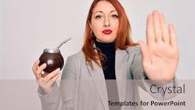  Presentation with beverage - PPT layouts enhanced with young-beautiful-redhead-woman-drinking background and a mint green colored foreground