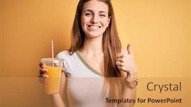  Presentation with healthy juice - Slide deck featuring young-beautiful-redhead-woman-drinking background and a coral colored foreground