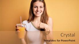  Presentation with healthy juice - Theme featuring young-beautiful-redhead-woman-drinking background and a yellow colored foreground