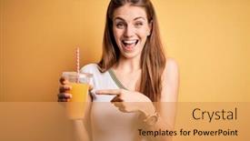  Presentation with healthy juice - Slide set enhanced with young-beautiful-redhead-woman-drinking background and a yellow colored foreground