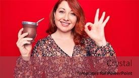  Presentation with infusion - Audience pleasing PPT theme consisting of young-beautiful-redhead-woman-drinking backdrop and a red colored foreground