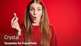  Presentation with fear - PPT theme having young-beautiful-redhead-woman-holding background and a tawny brown colored foreground