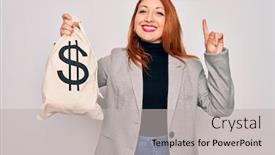  Presentation with dollar sign - Beautiful PPT layouts featuring young-beautiful-redhead-woman-holding backdrop and a light gray colored foreground