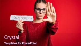  Presentation with love yourself - Presentation design enhanced with young-beautiful-redhead-woman-holding background and a wine colored foreground