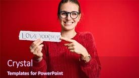  Presentation with love yourself - Beautiful slide set featuring young-beautiful-redhead-woman-holding backdrop and a wine colored foreground