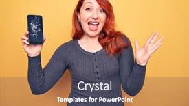  Presentation with cracked - Amazing PPT theme having young-beautiful-redhead-woman-holding backdrop and a dark gray colored foreground