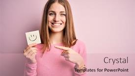  Presentation with finger - Cool new presentation design with young-beautiful-redhead-woman-holding backdrop and a lemonade colored foreground