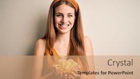  Presentation with potato chips - Presentation featuring young-beautiful-redhead-woman-holding background and a coral colored foreground