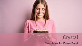  Presentation with pink birthday - Presentation theme featuring young-beautiful-redhead-woman-holding background and a coral colored foreground