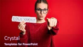  Presentation with love yourself - Theme featuring young-beautiful-redhead-woman-holding background and a wine colored foreground