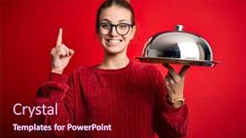  Presentation with waitress - Audience pleasing PPT layouts consisting of young-beautiful-redhead-woman-holding backdrop and a wine colored foreground