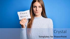  Presentation with news paper - Presentation theme enhanced with young-beautiful-redhead-woman-holding background and a light blue colored foreground