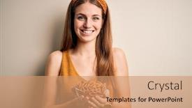  Presentation with german - PPT theme consisting of young-beautiful-redhead-woman-holding background and a coral colored foreground