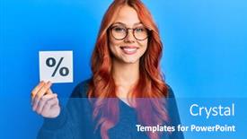  Presentation with percentage - Audience pleasing slide deck consisting of young-beautiful-redhead-woman-holding backdrop and a teal colored foreground