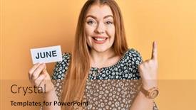  Presentation with question word - PPT theme with young-beautiful-redhead-woman-holding background and a coral colored foreground