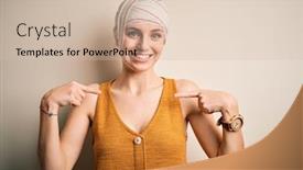  Presentation with accident - Beautiful presentation theme featuring young-beautiful-redhead-woman-injured backdrop and a soft green colored foreground