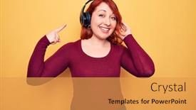  Presentation with yellow music - Colorful presentation theme enhanced with young-beautiful-redhead-woman-listening backdrop and a yellow colored foreground
