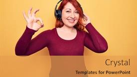  Presentation with yellow music - Slides having young-beautiful-redhead-woman-listening background and a yellow colored foreground