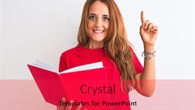  Presentation with reading - Colorful presentation design enhanced with young-beautiful-redhead-woman-reading backdrop and a red colored foreground