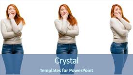  Presentation with panic - Colorful slide deck enhanced with young beautiful redhead woman scared backdrop and a ocean colored foreground