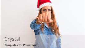  Presentation with violence woman - Amazing presentation theme having young beautiful redhead woman wearing christmas hat over isolated background punching fist to fight aggressive and angry attack threat and violence backdrop and a lemonade colored foreground