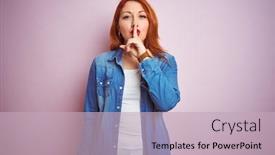  Presentation with denim - PPT theme enhanced with young beautiful redhead woman wearing denim shirt standing over isolated pink background asking to be quiet with finger on lips silence and secret concept background and a soft green colored foreground